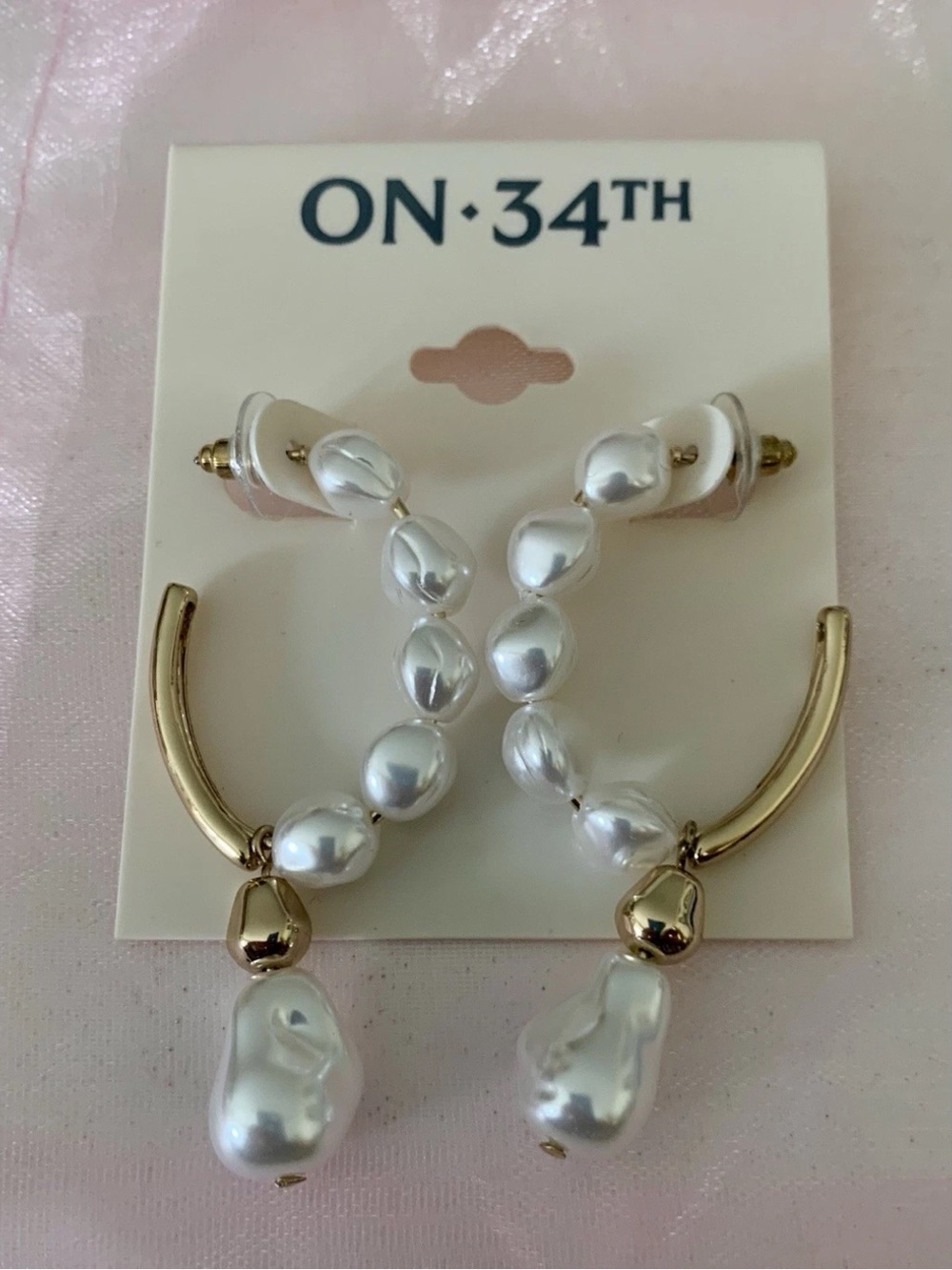 Pearl Gold and White Beaded Drop Earrings